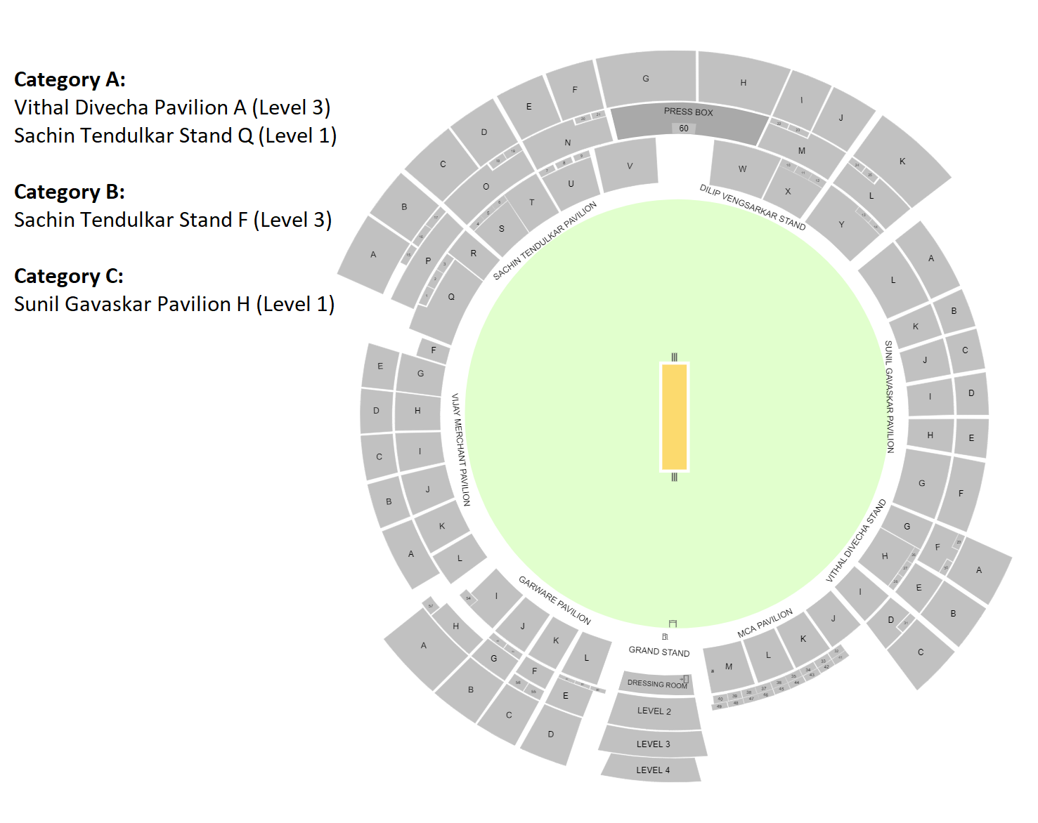 Wankhede Stadium Cricket World Cup 1st Semi Final Venue Seating Plan